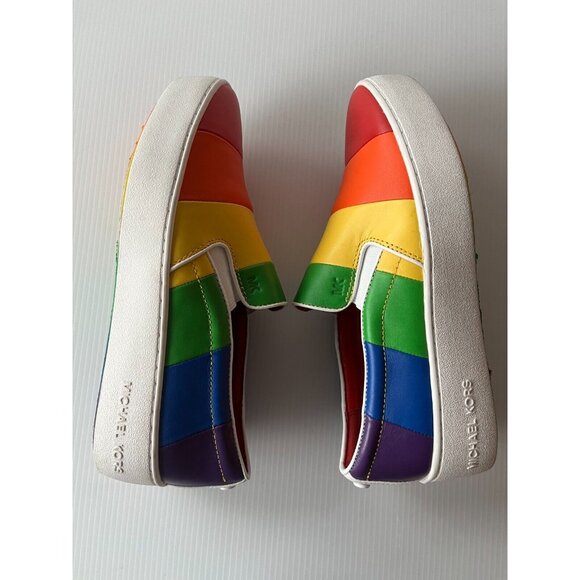 Michael Kors Rainbow Striped Leather Slip-On Sneakers, Size 6.5 (US) - Picture 8 of 11
